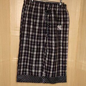 MLB New York Yankees Blue Plaid Womens Cropped Pajama Pants Medium